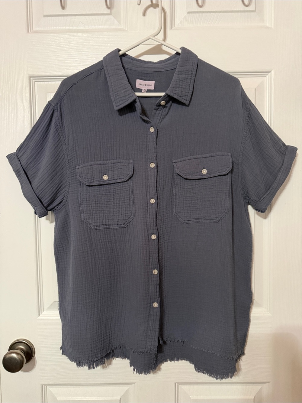 Thread & Supply Slate Blue Short-Sleeve Button-Down Shirt